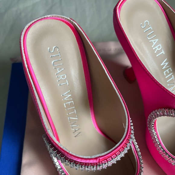 Stuart Weitzman XCRVE Satin Crystal 100 Mules - Picture 9 of 16